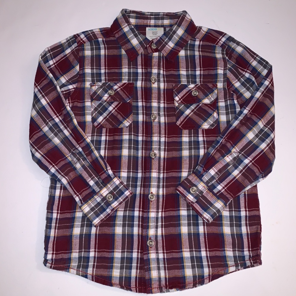 Wonder Kids Maroon Plaid Flannel Long‎ Sleeve